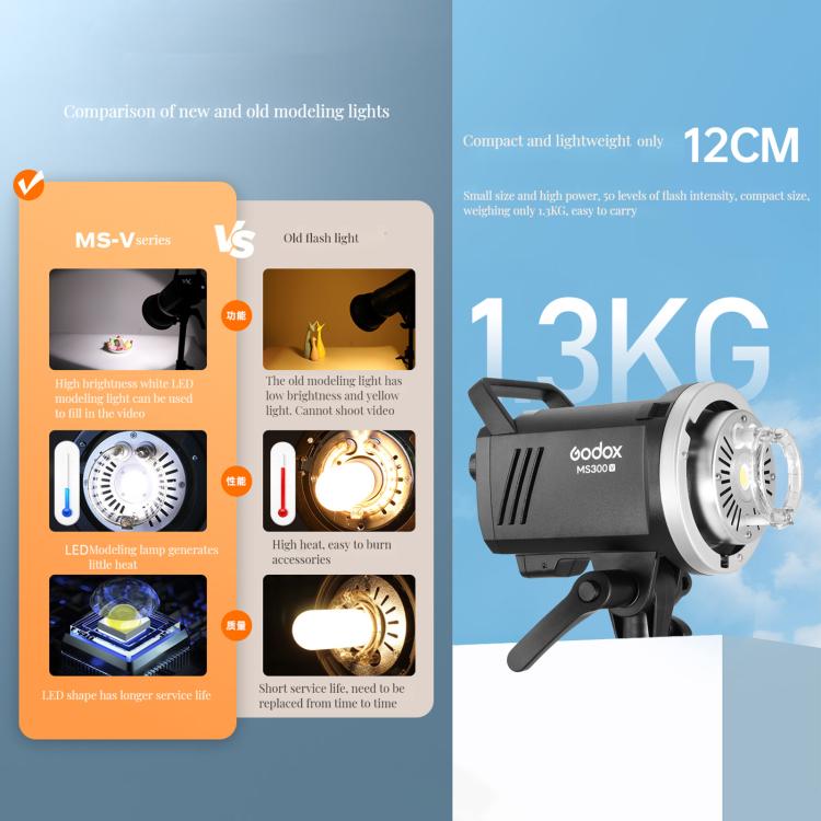 Godox MS200-V Studio Flash Light 200Ws Bowens Mount Strobe Light with Lamp Cover (US Plug) - free shipping - PMC TechLife - Order now!