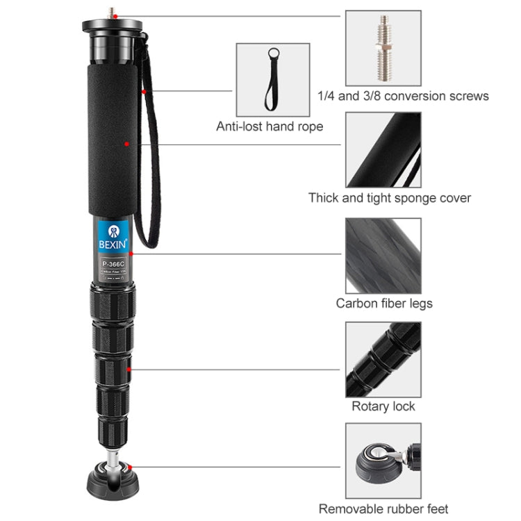 BEXIN P366C Camera Carbon Fiber Monopod Travel Live Selfie Bracket Holder - Monopods by BEXIN | Online Shopping South Africa | PMC TechLife | Buy Now Pay Later Mobicred
