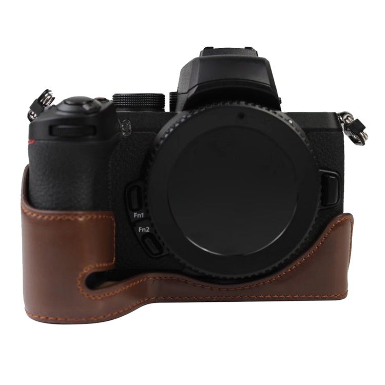 1/4 inch Thread PU Leather Camera Half Case Base for Nikon Z50(Coffee) - Half Case by PMC TechLife | Online Shopping South Africa | PMC TechLife | Buy Now Pay Later Mobicred