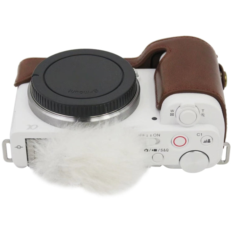 1/4 inch Thread PU Leather Camera Half Case Base for Sony ZV-E10 / ZV-E10L (Brown) - Half Case by PMC TechLife | Online Shopping South Africa | PMC TechLife | Buy Now Pay Later Mobicred