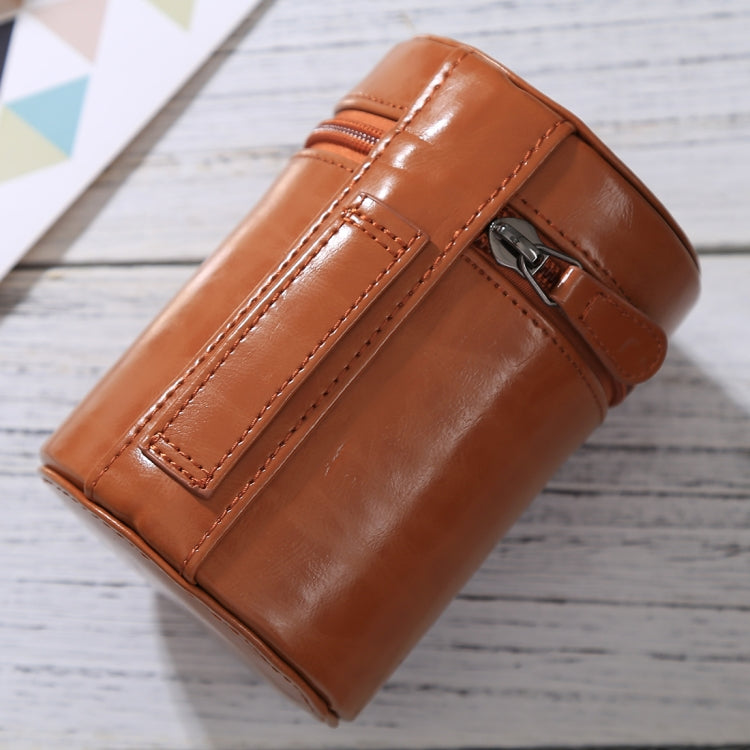 Medium Lens Case Zippered PU Leather Pouch Box for DSLR Camera Lens, Size: 13x9x9cm(Brown) - Lens Bag by PMC TechLife | Online Shopping South Africa | PMC TechLife