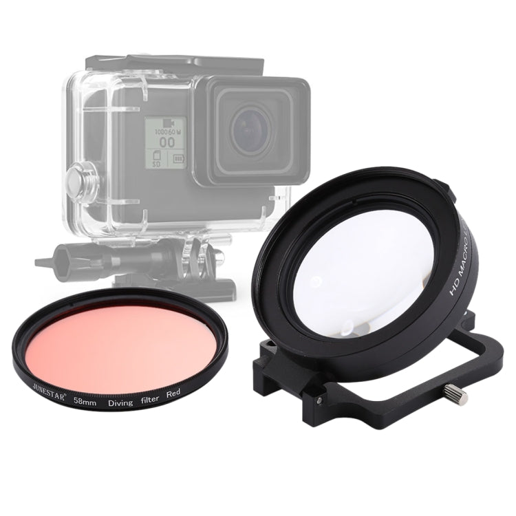 58mm 16X Macro Lens + Red Diving Lens Filter with Lens Cover + Lens Filter Ring Adapter + String + Cleaning Cloth for GoPro HERO6 /5 Dive Housing - Lens Filter by PMC Jewellery | Online Shopping South Africa | PMC Jewellery | Buy Now Pay Later Mobicred