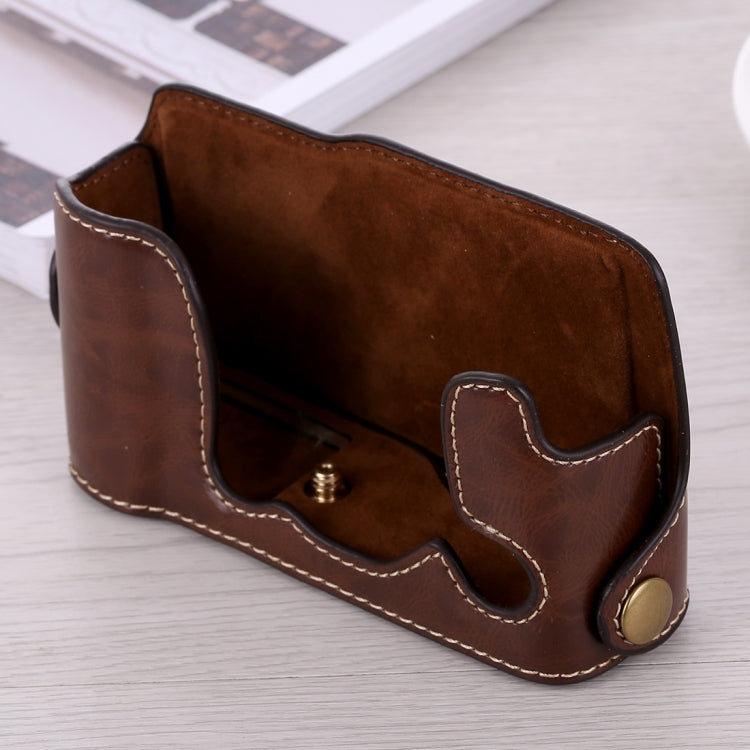 1/4 inch Thread PU Leather Camera Half Case Base for FUJIFILM X-A3 / X-A10(Coffee) - free shipping - PMC TechLife - Order now!