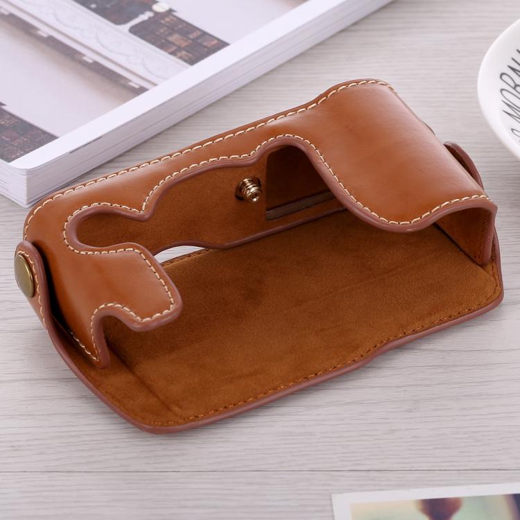 1/4 inch Thread PU Leather Camera Half Case Base for FUJIFILM X-A3 / X-A10(Brown) - free shipping - PMC TechLife - Order now!