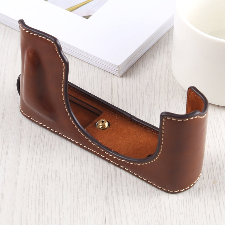 1/4 inch Thread PU Leather Camera Half Case Base for Leica DLUX TYP 109 (Coffee) - free shipping - PMC TechLife - Order now!