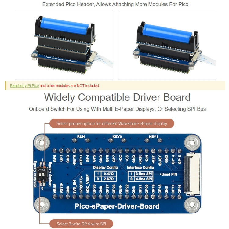 Waveshare 7.5 inch 800x480 pixel Black White E-Paper E-Ink Display Module for Raspberry Pi Pico, SPI Interface - Modules Expansions Accessories by WAVESHARE | Online Shopping South Africa | PMC Jewellery | Buy Now Pay Later Mobicred