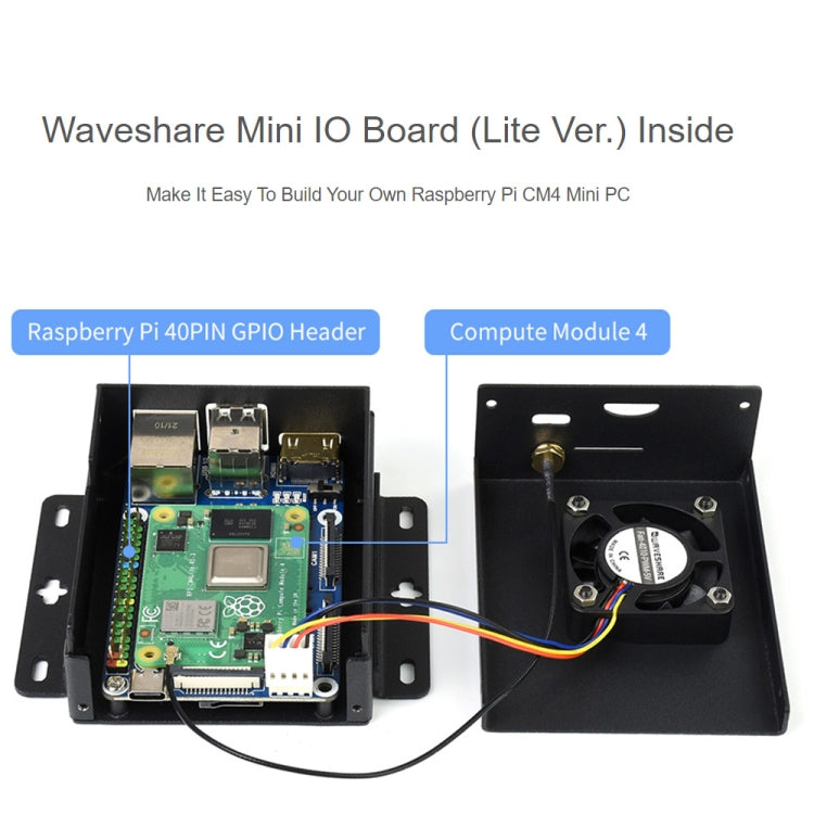 Waveshare Mini IO Board Lite Ver Mini-Computer Base Box with Metal Case & Cooling Fan for Raspberry Pi CM4(EU Plug) - Mini PC Accessories by WAVESHARE | Online Shopping South Africa | PMC Jewellery | Buy Now Pay Later Mobicred