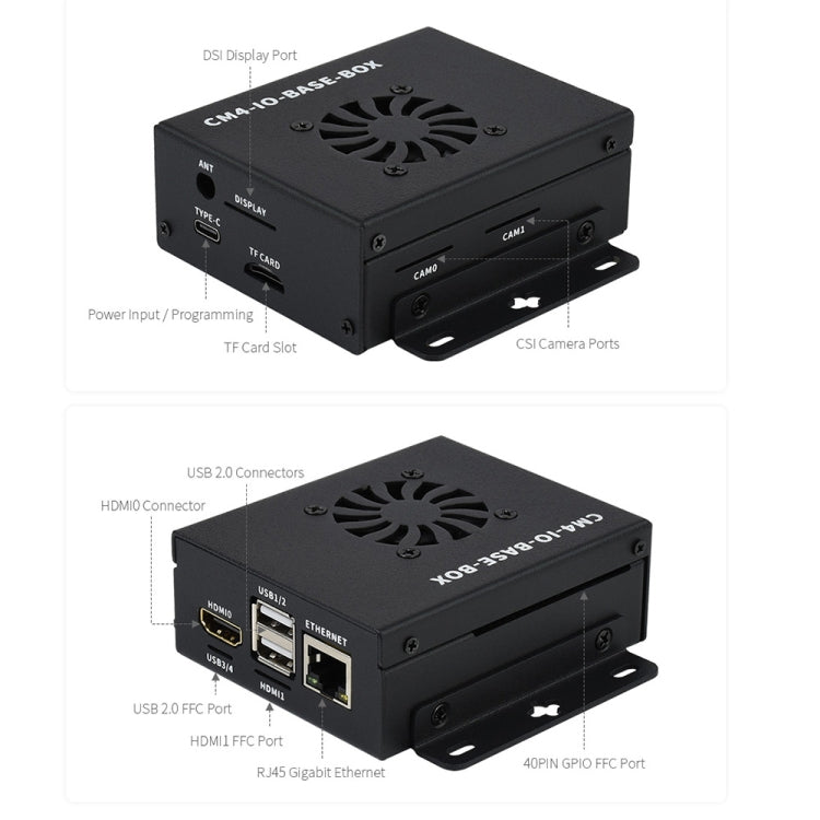 Waveshare Mini IO Board Lite Ver Mini-Computer Base Box with Metal Case & Cooling Fan for Raspberry Pi CM4(EU Plug) - Mini PC Accessories by WAVESHARE | Online Shopping South Africa | PMC Jewellery | Buy Now Pay Later Mobicred