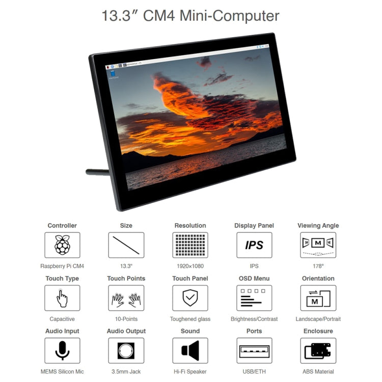 WAVESHARE Mini-Computer Powered by Raspberry Pi CM4 Touch Screen(EU Plug) - LCD & LED Display Module by WAVESHARE | Online Shopping South Africa | PMC Jewellery | Buy Now Pay Later Mobicred