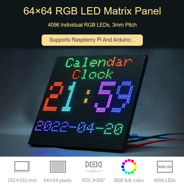 Waveshare RGB Full-Color LED Matrix Panel, 3mm Pitch, 64 x 64 Pixels, Adjustable Brightness - free shipping - PMC Jewellery - Order now!
