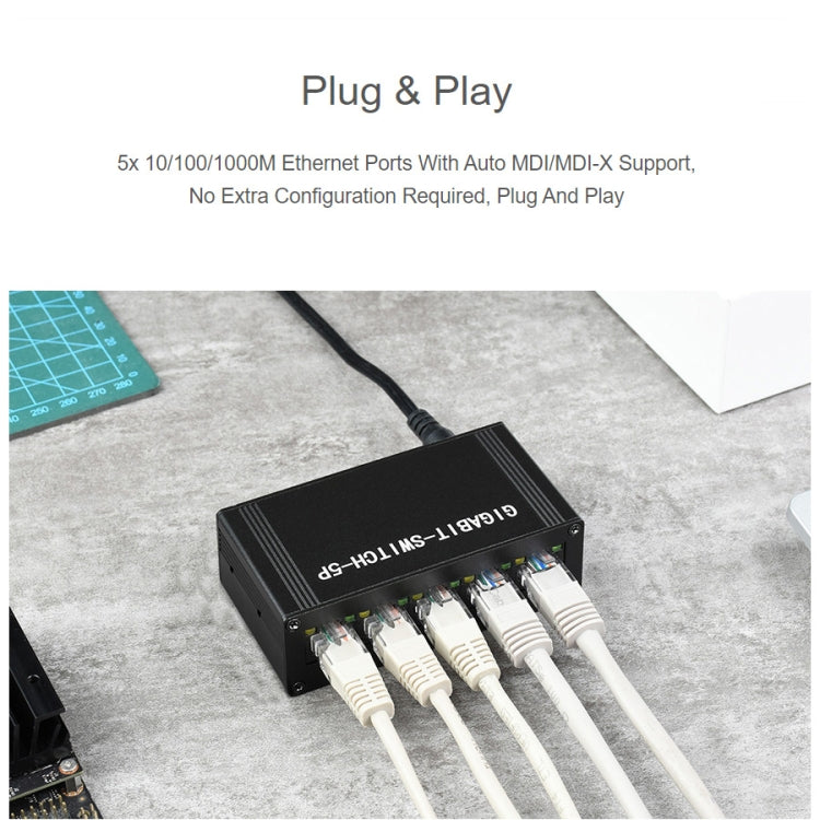 Waveshare Industrial 5P Gigabit Ethernet Switch, Full-Duplex 10/100/1000M, DIN Rail Mount - free shipping - PMC Jewellery - Order now!