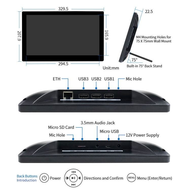 Waveshare 13.3 inch Mini-Computer Powered by Raspberry Pi 3A+, HD Touch Screen(EU Plug) - free shipping - PMC Jewellery - Order now!