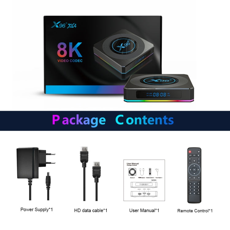 X96 X4 8K Smart TV BOX Android 11.0 Media Player with Remote Control, Amlogic S905X4 Quad Core ARM Cortex A55, RAM: 4GB, ROM: 32GB, Support 1000M, Dual Band WiFi, Bluetooth, AU Plug - Amlogic S905 by PMC Jewellery | Online Shopping South Africa | PMC Jewellery | Buy Now Pay Later Mobicred