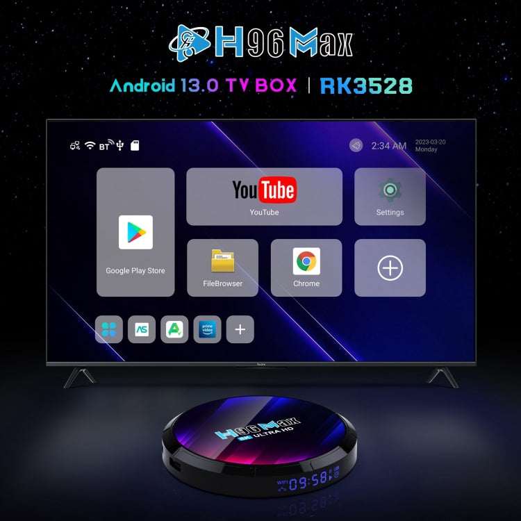 H96 Max 8K Ultra HD Smart TV Box Android 13.0 Media Player with Remote Control, RK3528 Quad-Core, 2GB+16GB(UK Plug) - RK3318 by PMC Jewellery | Online Shopping South Africa | PMC Jewellery | Buy Now Pay Later Mobicred