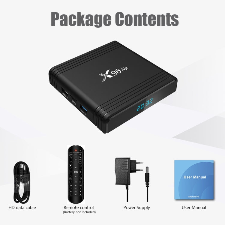 X96 Air 8K Smart TV BOX Android 9.0 Media Player with Remote Control, Quad-core Amlogic S905X3, RAM: 4GB, ROM: 32GB, Dual Band WiFi, Bluetooth, AU Plug - Amlogic S905 by PMC TechLife | Online Shopping South Africa | PMC TechLife | Buy Now Pay Later Mobicred