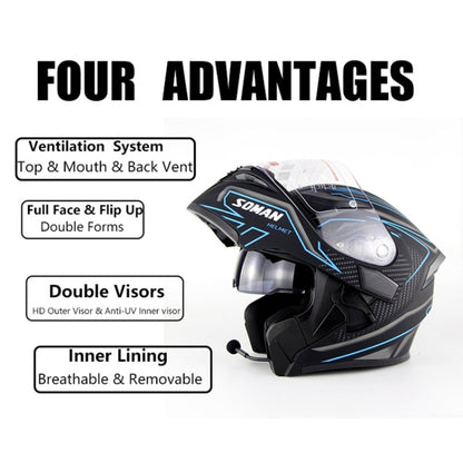 Soman 955 Skyeye Motorcycle Full / Open Face Bluetooth Helmet Headset Full Face, Supports Answer / Hang Up Calls(Black Blue) - Helmets by SOMAN | Online Shopping South Africa | PMC Jewellery | Buy Now Pay Later Mobicred