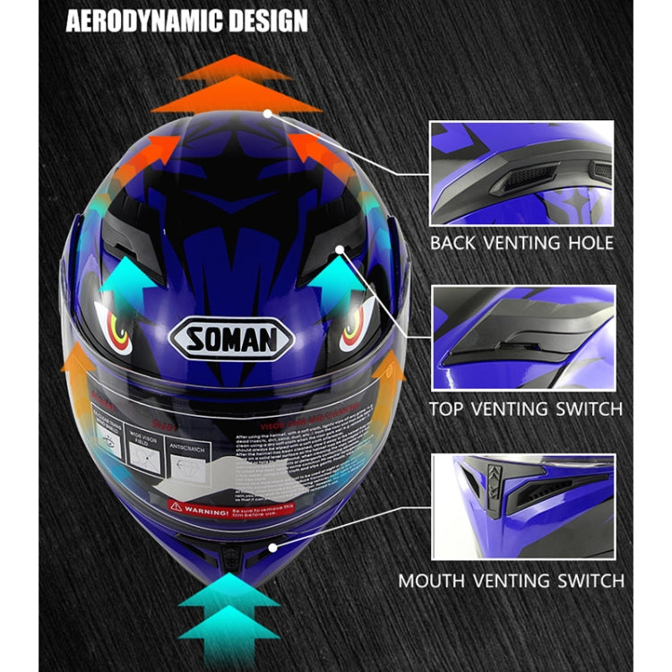 Soman 955 Skyeye Motorcycle Full / Open Face Bluetooth Helmet Headset Full Face, Supports Answer / Hang Up Calls(Black Blue) - Helmets by SOMAN | Online Shopping South Africa | PMC Jewellery | Buy Now Pay Later Mobicred