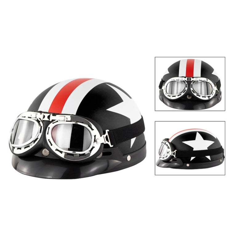 Soman Electromobile Motorcycle Half Face Helmet Retro Harley Helmet with Goggles(Matte Black French White Star) - Helmets by SOMAN | Online Shopping South Africa | PMC Jewellery | Buy Now Pay Later Mobicred