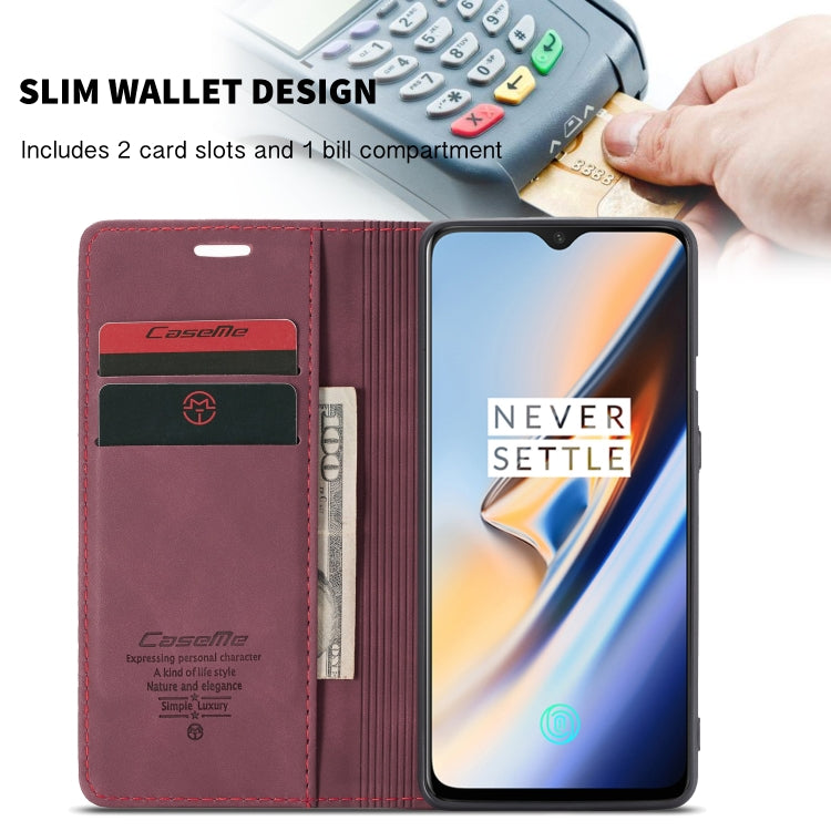 CaseMe-013 Multi-functional Retro Frosted Horizontal Flip Leather Case with Card Slot & Holder & Wallet For OnePlus 7(Wine Red) - OnePlus Cases by CaseMe | Online Shopping South Africa | PMC Jewellery | Buy Now Pay Later Mobicred