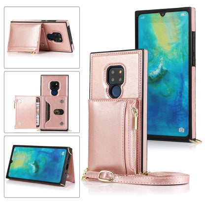 For Huawei Mate 20 Square Zipper Wallet Bag TPU+PU Back Cover Case with Holder & Card Slots & Wallet & Cross-body Strap(Rose Gold) - Huawei Cases by PMC Jewellery | Online Shopping South Africa | PMC Jewellery