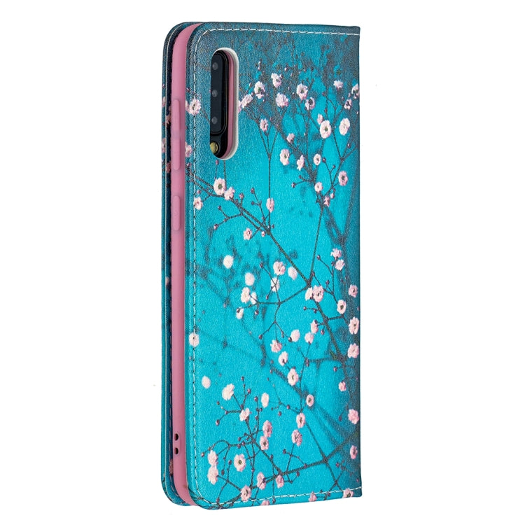 For Samsung Galaxy A50 Colored Drawing Pattern Invisible Magnetic Horizontal Flip PU Leather Case with Holder & Card Slots & Wallet(Plum Blossom) - Galaxy Phone Cases by PMC Jewellery | Online Shopping South Africa | PMC Jewellery