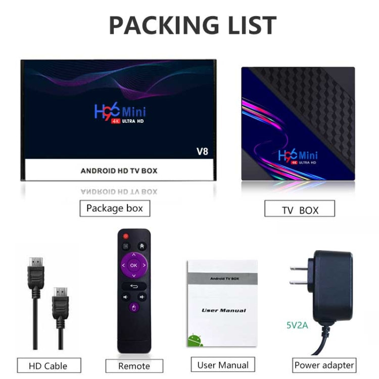 H96 Mini V8 4K Smart TV Box with Remote Control, Android 10.0, RK3228A Quad-core Cortex-A7, 2GB+16GB, Built-in TikTok, Support DLNA / HDMI / USBx2 / 2.4G WIFI, Plug Type:EU Plug - RK3228A by PMC Jewellery | Online Shopping South Africa | PMC Jewellery | Buy Now Pay Later Mobicred