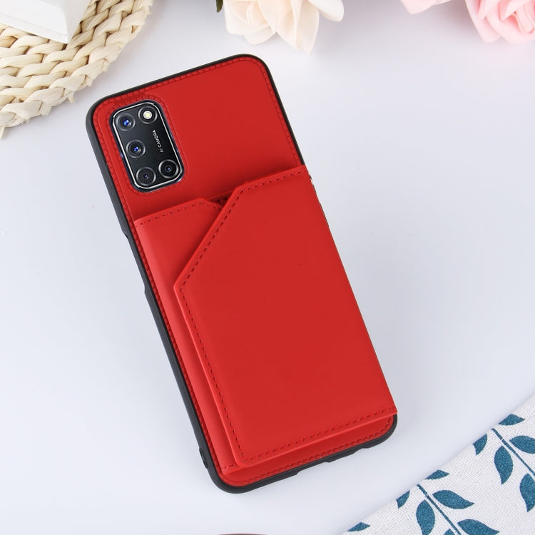 For OPPO A52 & A72 & A92 Skin Feel PU + TPU + PC Back Cover Shockproof Case with Card Slots & Holder & Photo Frame(Red) - OPPO Cases by PMC Jewellery | Online Shopping South Africa | PMC Jewellery | Buy Now Pay Later Mobicred