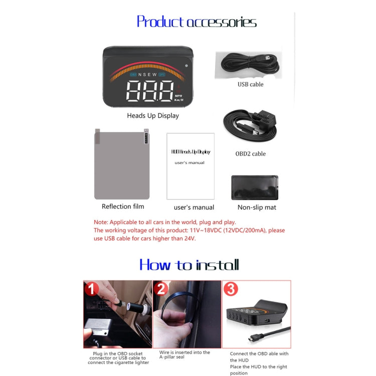M11 Car OBD2 + GPS Mode Head-up Display HUD Overspeed / Speed / Water Temperature Alarm - Head Up Display System by PMC TechLife | Online Shopping South Africa | PMC TechLife | Buy Now Pay Later Mobicred