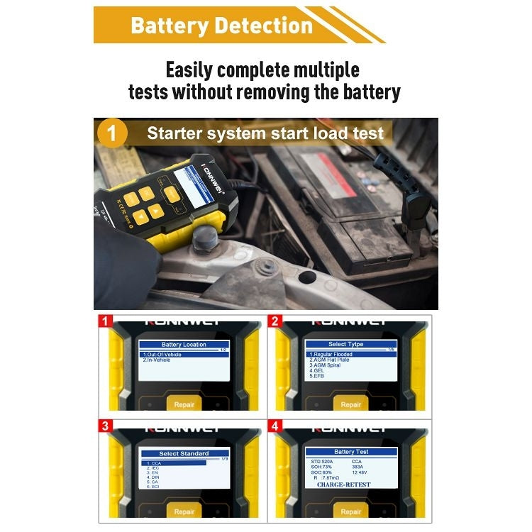 KONNWEI KW510 3 in 1 Car Battery Tester / Charger / Repairer, Support 8 Languages (EU Plug) - free shipping - PMC TechLife - Order now!