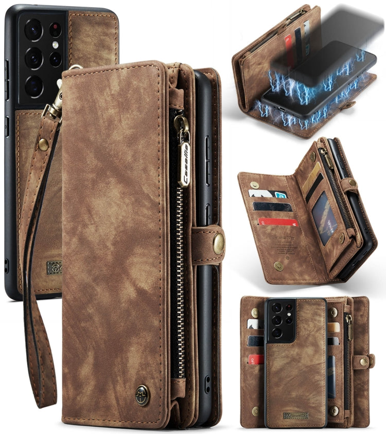 For Samsung Galaxy S21 Ultra 5G CaseMe Detachable Multifunctional Horizontal Flip Leather Case, with Card Slot & Holder & Zipper Wallet & Photo Frame(Brown) - Galaxy S21 Ultra 5G Cases by CaseMe | Online Shopping South Africa | PMC Jewellery | Buy Now Pay Later Mobicred