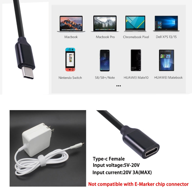 Type-C / USB-C Male to Female PD Power Extended Cable, Length:0.5m - Cable & Adapters by PMC Jewellery | Online Shopping South Africa | PMC Jewellery | Buy Now Pay Later Mobicred