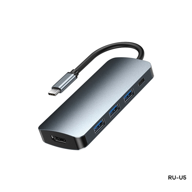 Remax RU-U5 5 In1 Multi-function Type-C / USB-C HUB Docking Station(Dark Grey) - USB HUB by REMAX | Online Shopping South Africa | PMC Jewellery | Buy Now Pay Later Mobicred