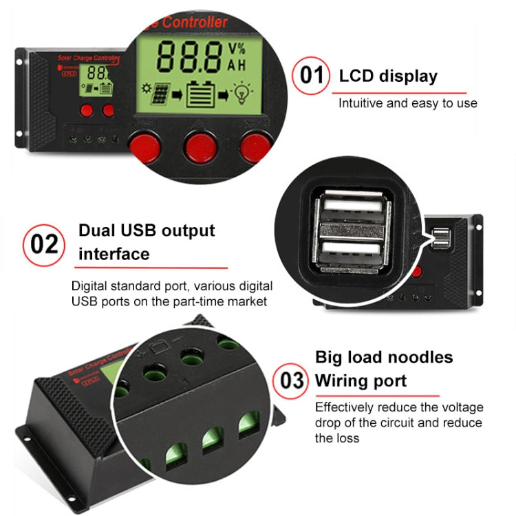 PWM Solar Controller 12V / 24V Lithium Battery Charging Photovoltaic Panel Charging Street Light Controller with Dual USB Output, Model:CPLS-50A - Others by PMC Jewellery | Online Shopping South Africa | PMC Jewellery | Buy Now Pay Later Mobicred