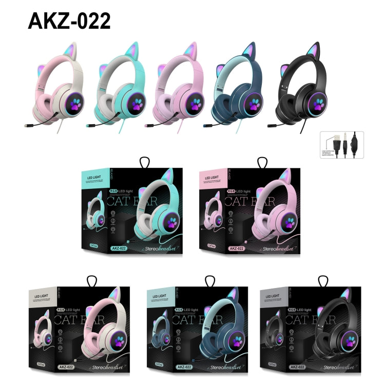 AKZ-022 USB + 3.5mm Port Cat Ear Design Foldable LED Headset with Mic(Grey) - Multimedia Headset by PMC Jewellery | Online Shopping South Africa | PMC Jewellery | Buy Now Pay Later Mobicred