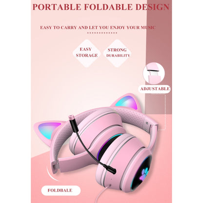 AKZ-022 USB + 3.5mm Port Cat Ear Design Foldable LED Headset with Mic(Black) - Multimedia Headset by PMC Jewellery | Online Shopping South Africa | PMC Jewellery | Buy Now Pay Later Mobicred