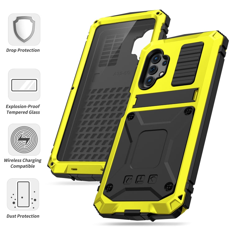 For Samsung Galaxy A32 5G / M32 5G R-JUST Waterproof Shockproof Dustproof Metal + Silicone Protective Case with Holder(Yellow) - Galaxy Phone Cases by R-JUST | Online Shopping South Africa | PMC Jewellery