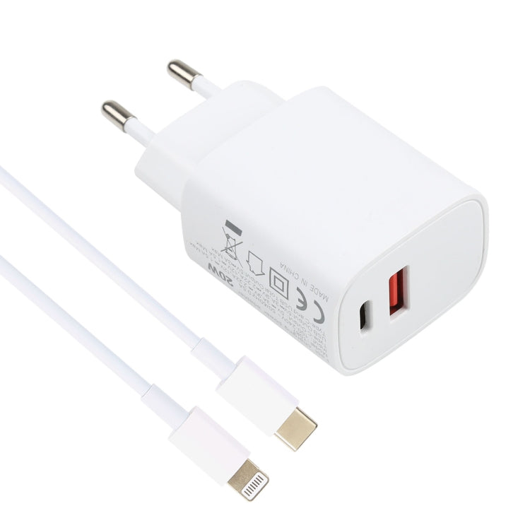 T087 20W USB-C / Type-C + USB Ports Charger with 100W Type-C to 8 Pin Fast Charging Cable 1m, EU Plug - USB Charger by PMC Jewellery | Online Shopping South Africa | PMC Jewellery | Buy Now Pay Later Mobicred