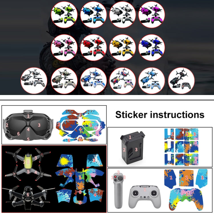 FPV-TZ-SF 4 in 1 Waterproof Anti-Scratch Decal Skin Wrap Stickers Personalized Film Kits for DJI FPV Drone & Goggles V2 & Remote Control & Rocker(Camouflage Green) - Protective Film & Stickers by PMC Jewellery | Online Shopping South Africa | PMC Jewellery | Buy Now Pay Later Mobicred