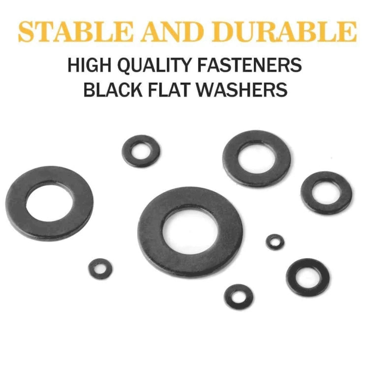 A5716 550 PCS 9 Sizes Black Carbon Steel Flat Washers Set - Booster Cable & Clip by PMC Jewellery | Online Shopping South Africa | PMC Jewellery | Buy Now Pay Later Mobicred