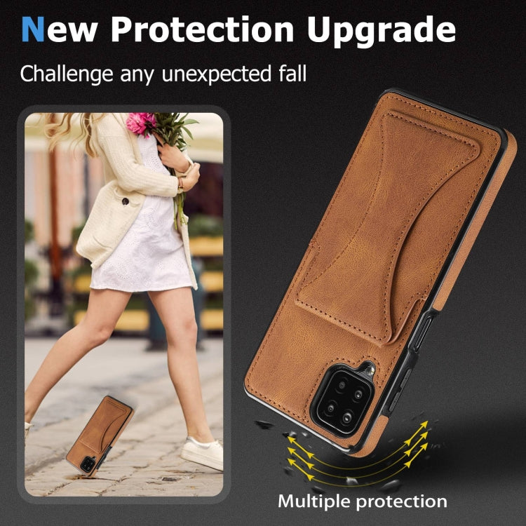 For Samsung Galaxy A12 Ultra-thin Shockproof Protective Case with Holder(Brown) - Galaxy Phone Cases by PMC TechLife | Online Shopping South Africa | PMC TechLife | Buy Now Pay Later Mobicred