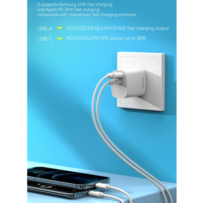 ROCK T51 30W Type-C / USB-C + USB PD Dual Ports Fast Charging Travel Charger Power Adapter, UK Plug(White) - USB Charger by ROCK | Online Shopping South Africa | PMC Jewellery | Buy Now Pay Later Mobicred