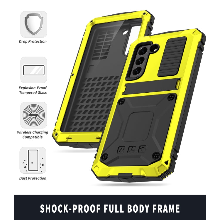 For Samsung Galaxy S21 FE R-JUST Shockproof Waterproof Dust-proof Metal + Silicone Protective Case with Holder(Yellow) - Galaxy Phone Cases by R-JUST | Online Shopping South Africa | PMC Jewellery