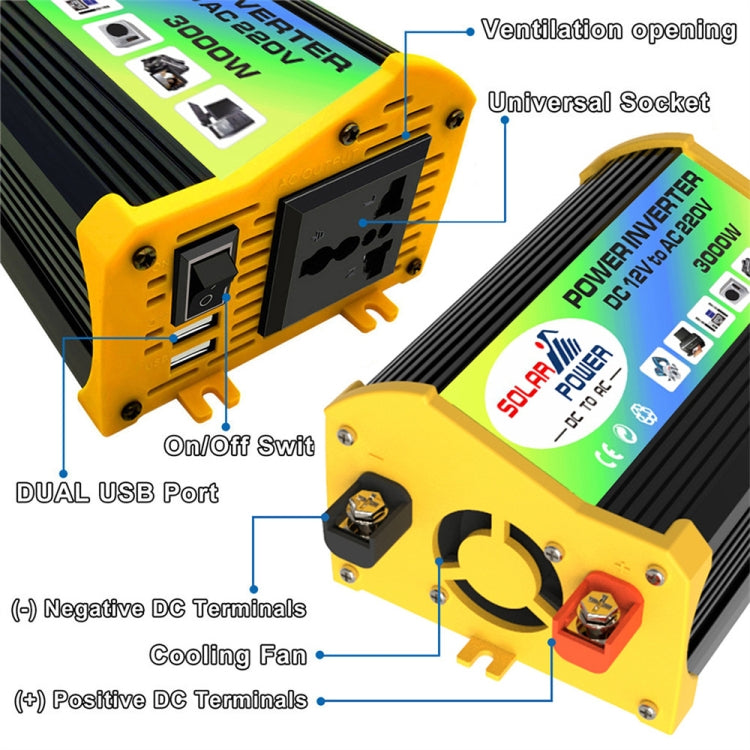 Legend I Generation DC12V to AC220V 3000W Modified Square Wave Car Power Inverter(Black) - free shipping - PMC TechLife - Order now!