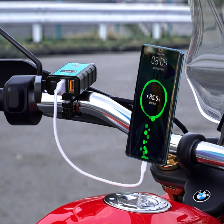 WUPP ZH-1422A1 DC12-24V Motorcycle Square Dual USB Fast Charging Charger with Switch + Voltmeter + Integrated SAE Socket - Battery Charger by WUPP | Online Shopping South Africa | PMC Jewellery | Buy Now Pay Later Mobicred