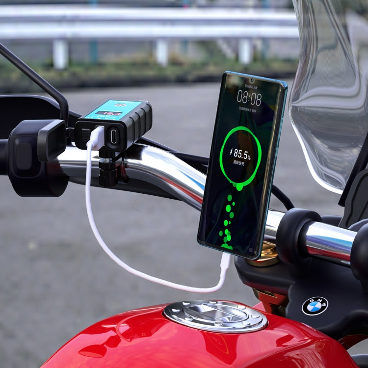 WUPP ZH-1422B1 DC12-24V Motorcycle Square Single USB + PD Fast Charging Charger with Switch + Voltmeter + Integrated SAE Socket - Battery Charger by WUPP | Online Shopping South Africa | PMC Jewellery | Buy Now Pay Later Mobicred