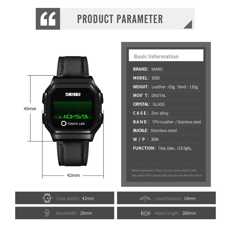 SKMEI 1650 Leather Strap Version LED Digital Display Electronic Watch with Touch Luminous Button(Rose Gold) - free shipping - PMC TechLife - Order now!