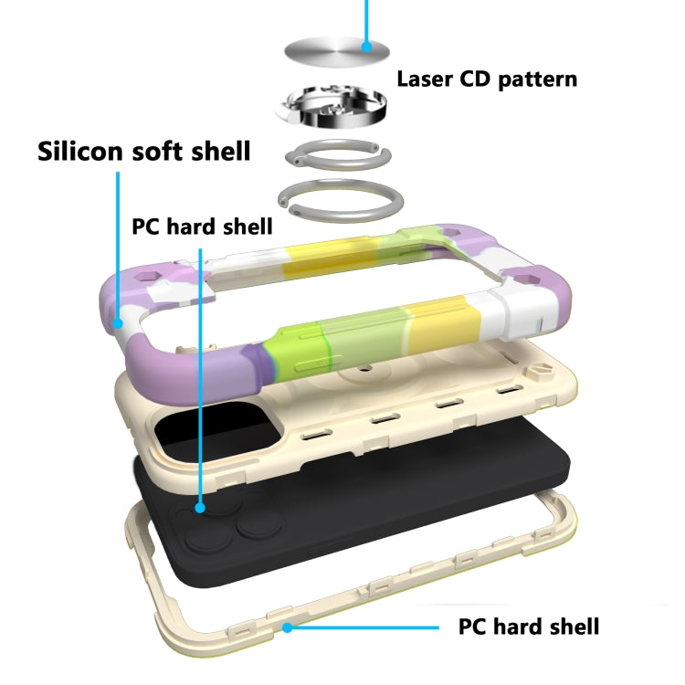 For iPhone 13 Shockproof Silicone + PC Protective Case with Dual-Ring Holder(Colorful Beige) - iPhone 13 Cases by PMC TechLife | Online Shopping South Africa | PMC TechLife | Buy Now Pay Later Mobicred