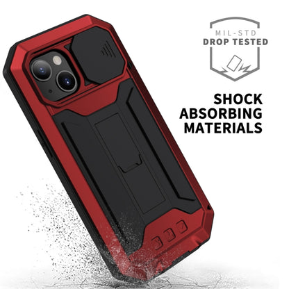 For iPhone 13 mini R-JUST Sliding Camera Shockproof Life Waterproof Dust-proof Metal + Silicone Protective Case with Holder (Red) - iPhone 13 mini Cases by R-JUST | Online Shopping South Africa | PMC Jewellery