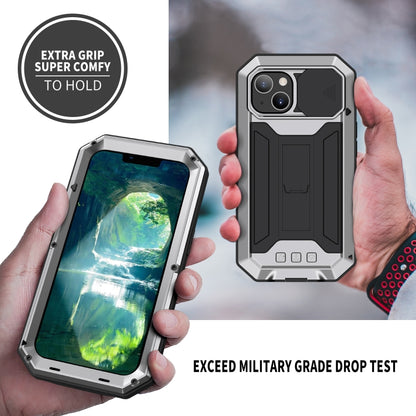 For iPhone 13 R-JUST Sliding Camera Shockproof Life Waterproof Dust-proof Metal + Silicone Protective Case with Holder(Silver) - iPhone 13 Cases by R-JUST | Online Shopping South Africa | PMC Jewellery