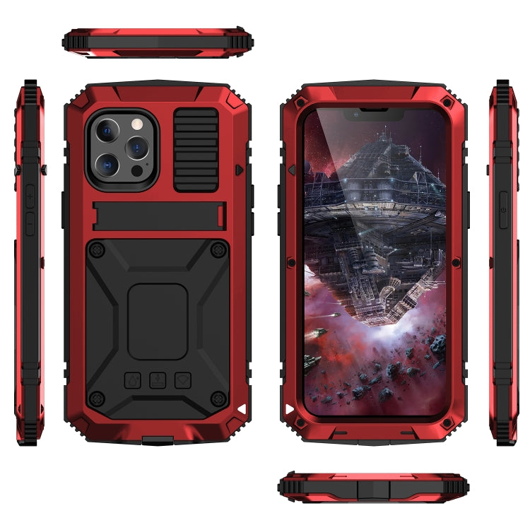 For iPhone 13 mini R-JUST Shockproof Waterproof Dust-proof Metal + Silicone Protective Case with Holder (Red) - iPhone 13 mini Cases by R-JUST | Online Shopping South Africa | PMC TechLife | Buy Now Pay Later Mobicred
